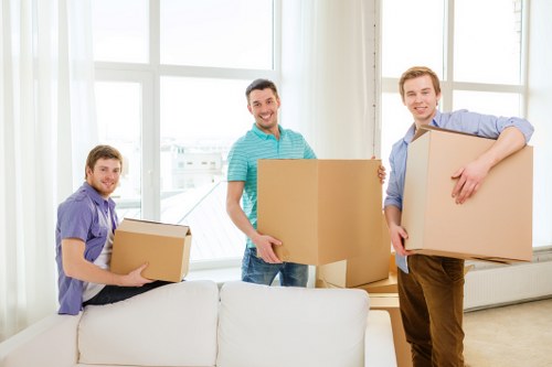 Boxes and furniture prepared for a South Kensington apartment relocation
