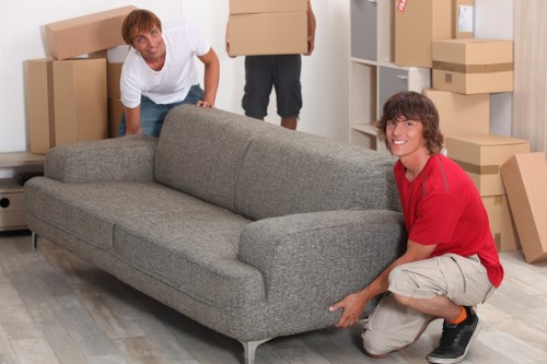 Man and van team handling boxes carefully
