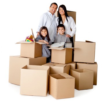 Packed moving boxes ready for removals in South Kensington